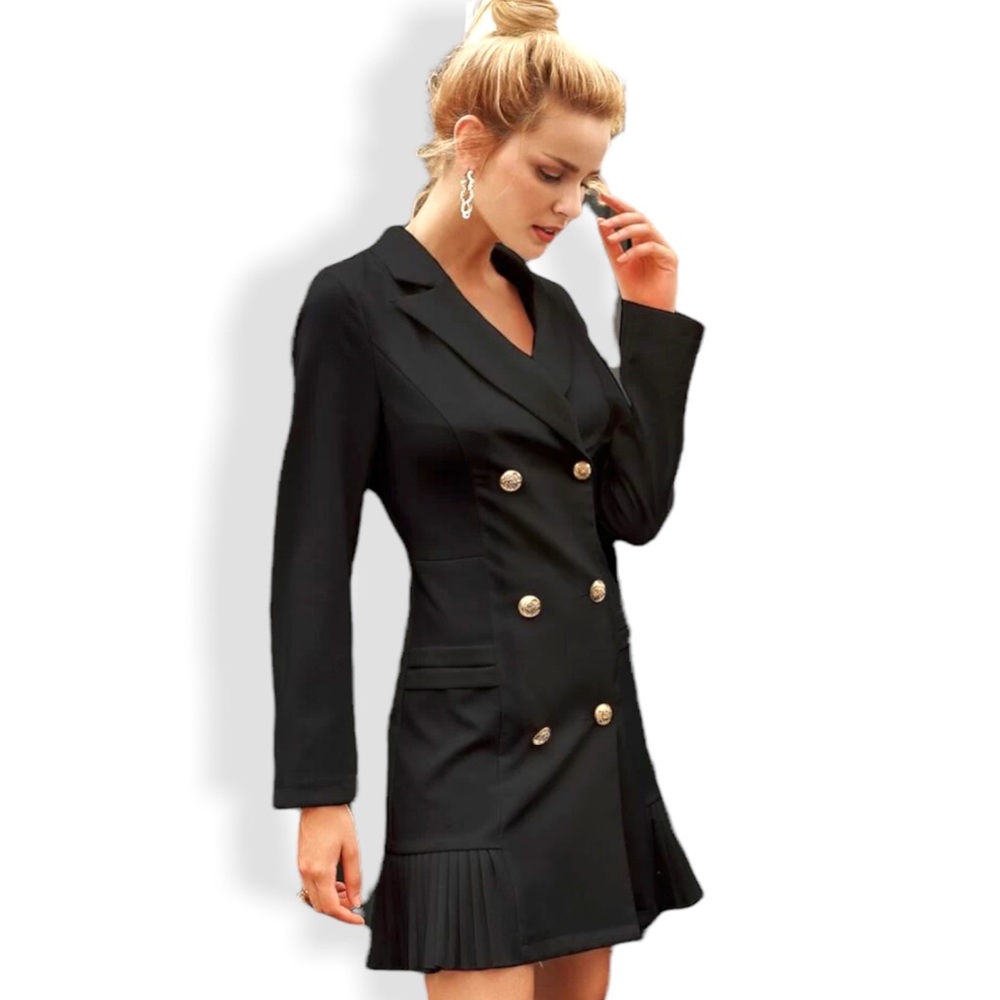 Simplee Pleated Hem Double Breasted Blazer Dress